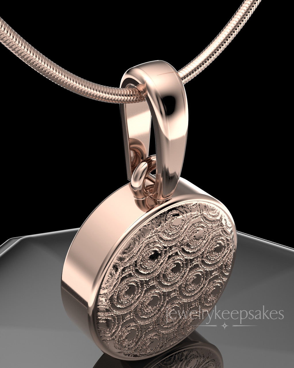 Rose Gold Plated Patterned Round Permanently Sealed Waterproof Keepsake Jewelry