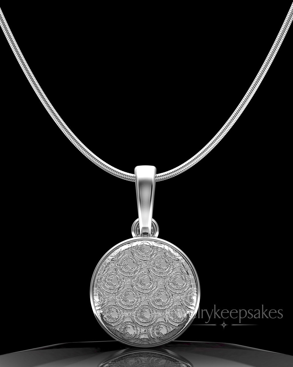 Sterling Silver Patterned Round Permanently Sealed Waterproof Keepsake Jewelry