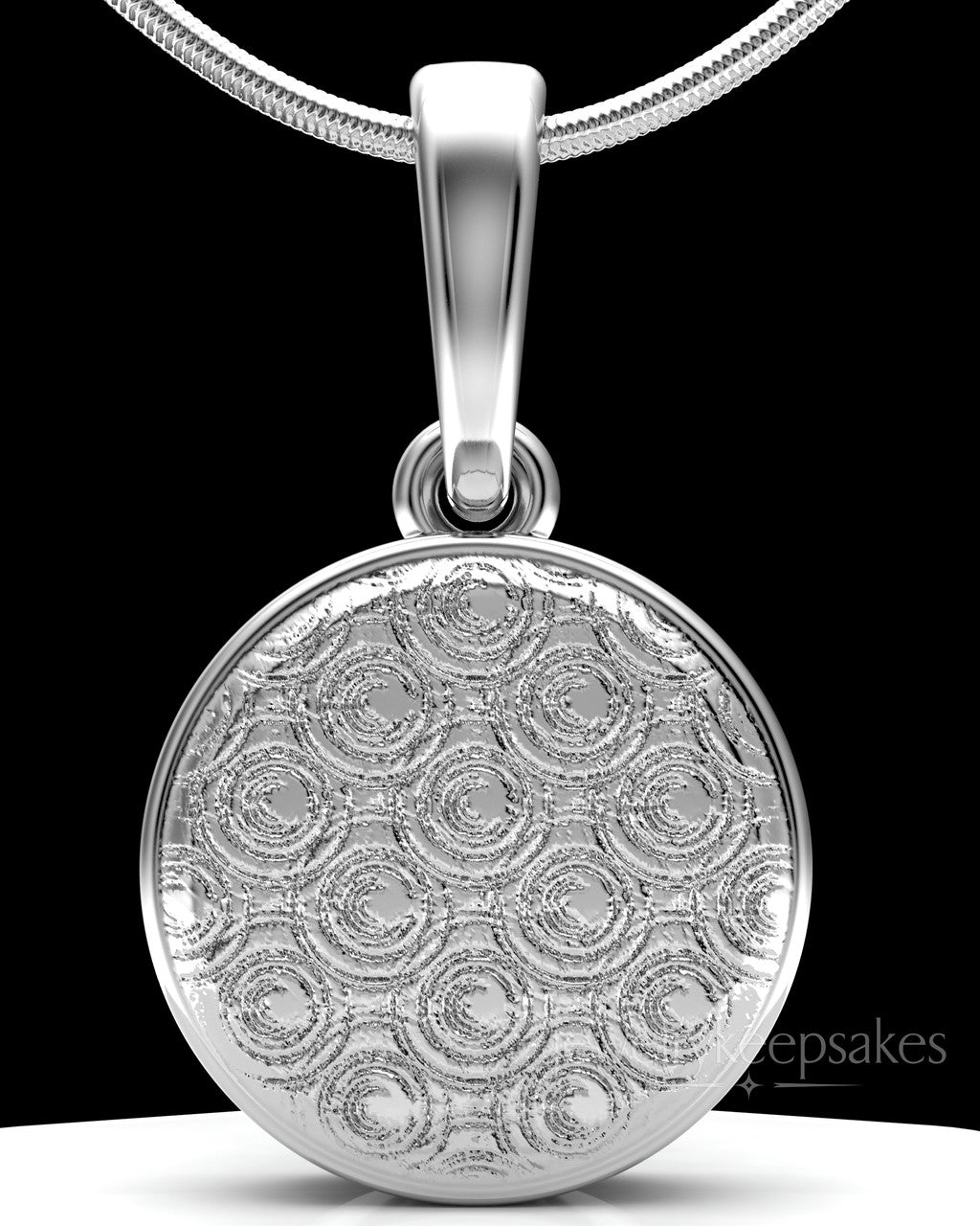 Sterling Silver Patterned Round Permanently Sealed Waterproof Keepsake Jewelry