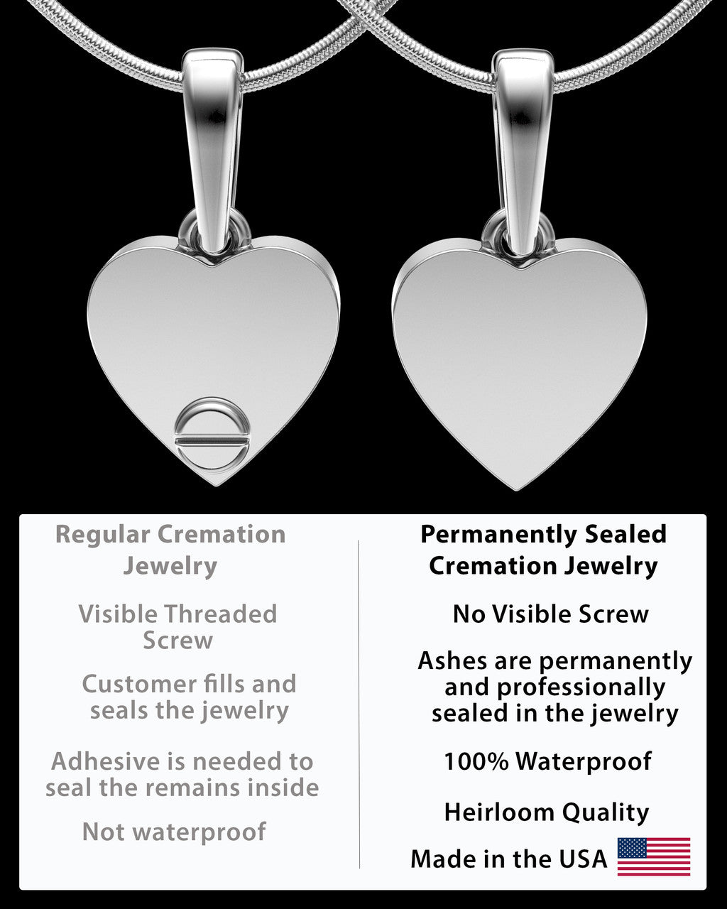 Solid 14K White Gold Wholesome Heart Permanently Sealed Waterproof Keepsake Jewelry