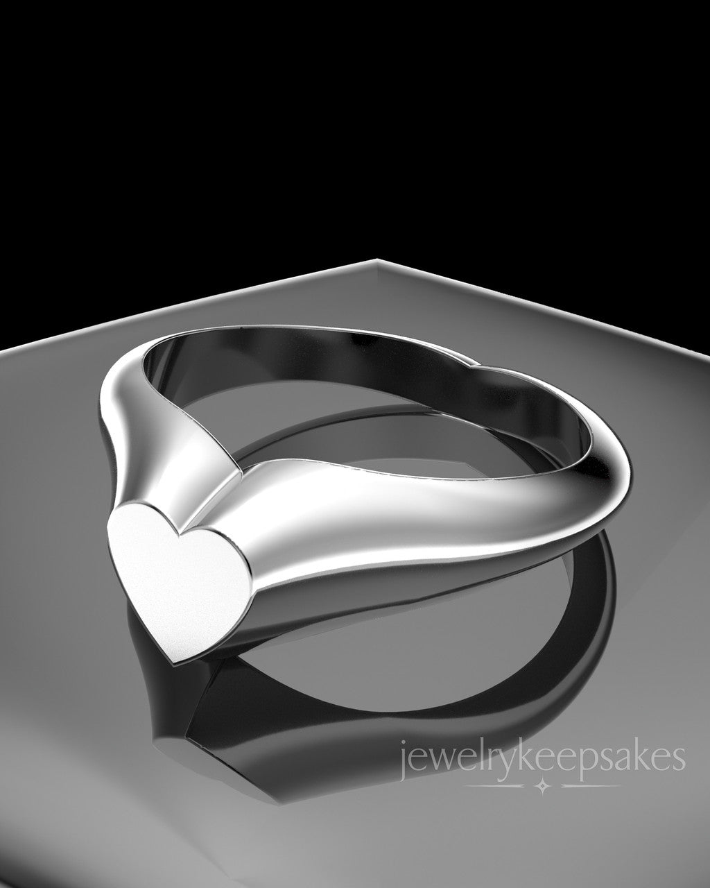 Solid 14K White Gold Signet Permanently Sealed Waterproof Cremation Ring
