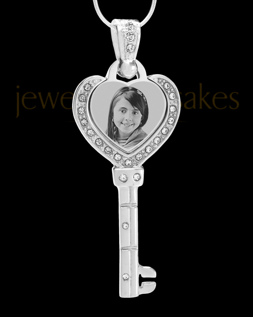 Silver Key To My Heart Photo Engraved Pendant