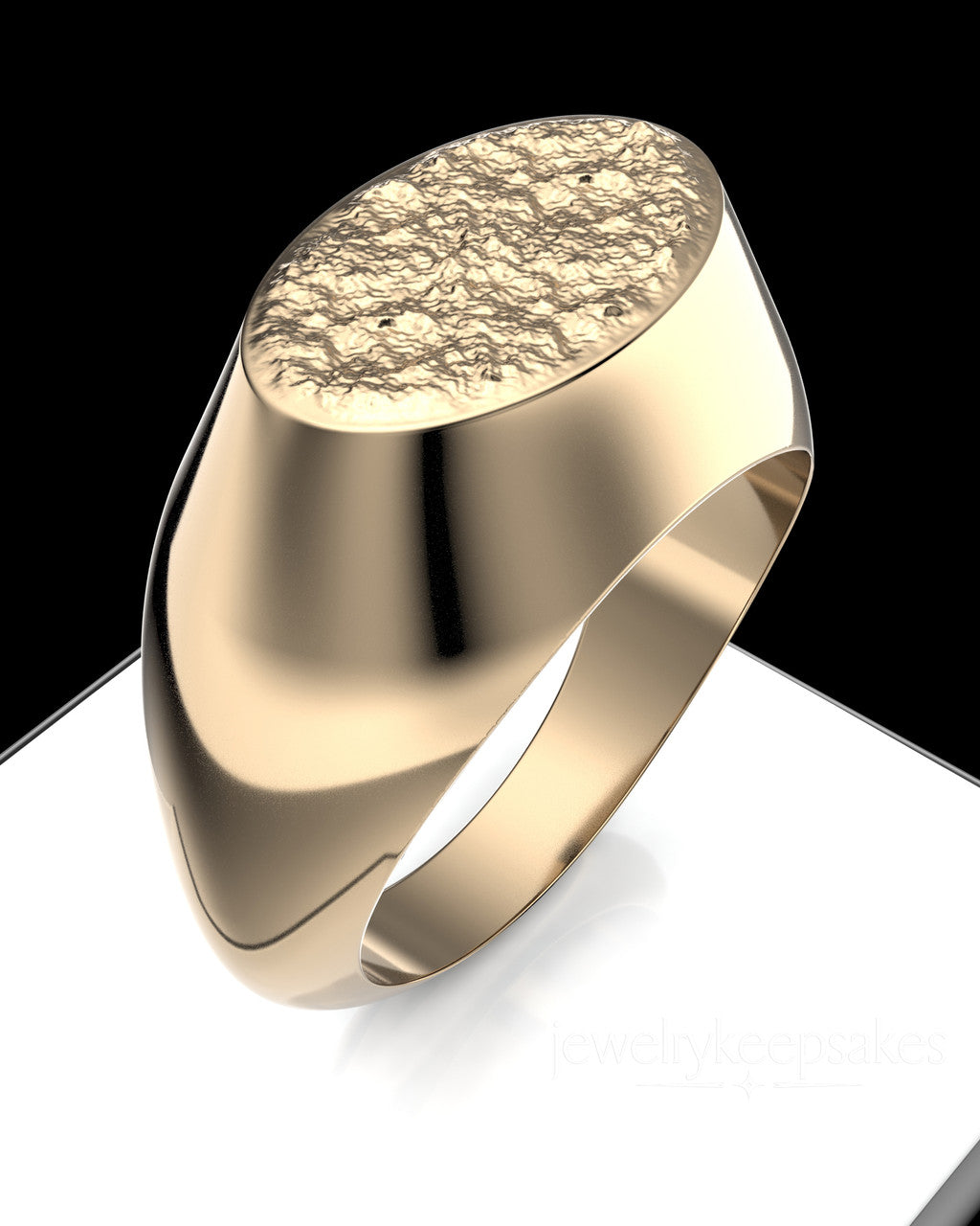 Solid 14k Yellow Gold Men's Signet Permanently Sealed Waterproof Cremation Ring