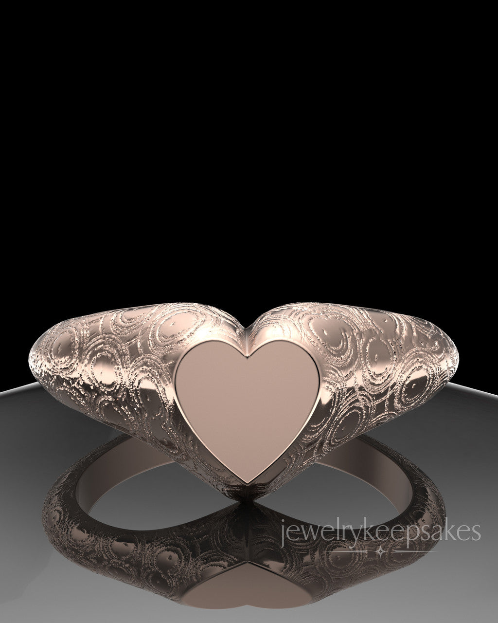 Solid 14K Rose Gold Patterned Signet Permanently Sealed Waterproof Cremation Ring