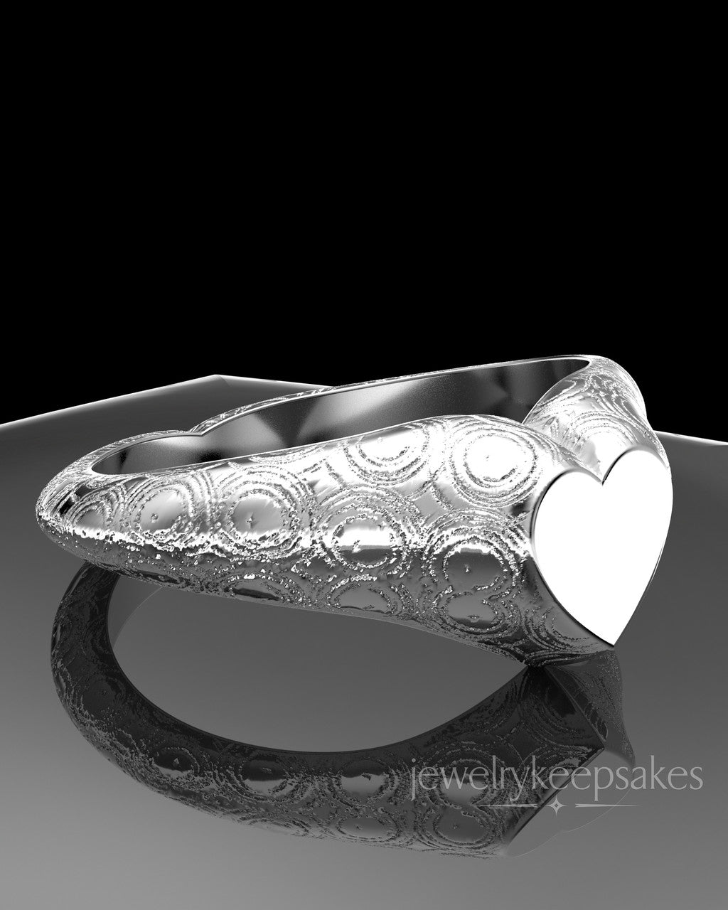 Sterling Silver Patterned Signet Permanently Sealed Waterproof Cremation Ring