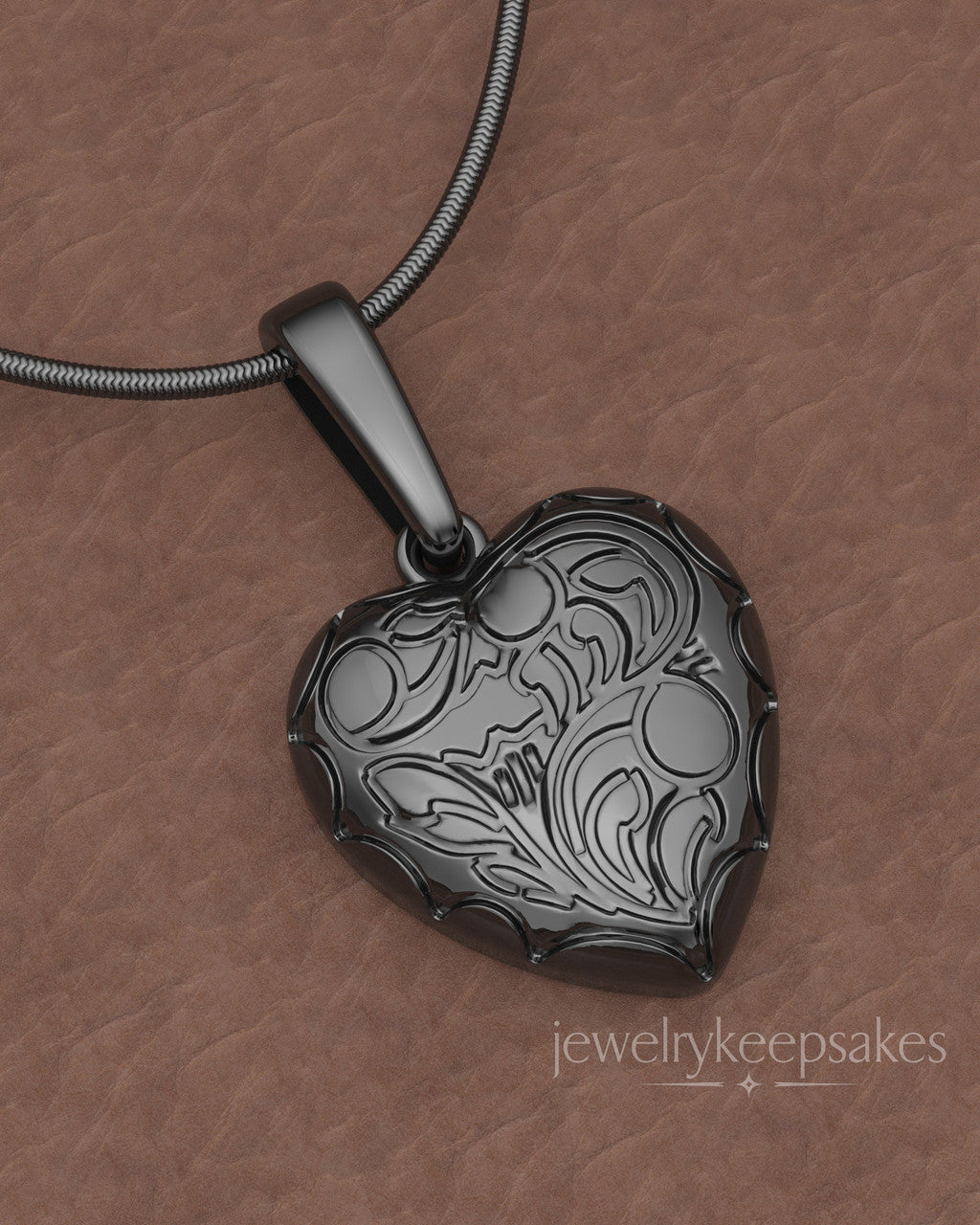 Black Plated Etched Heart Permanently Sealed Waterproof Cremation Pendant
