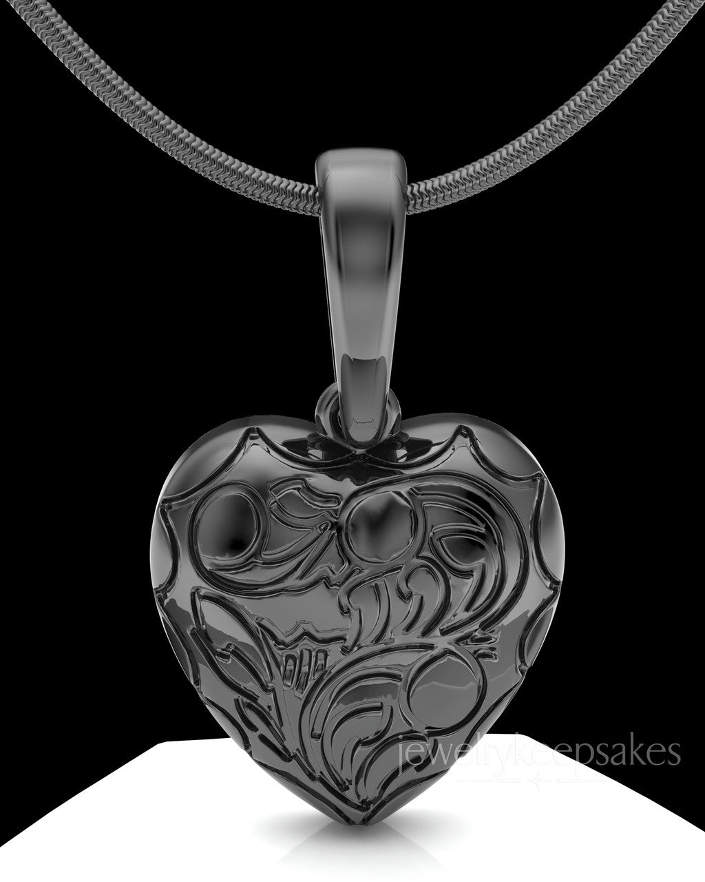 Black Plated Etched Heart Permanently Sealed Waterproof Cremation Pendant