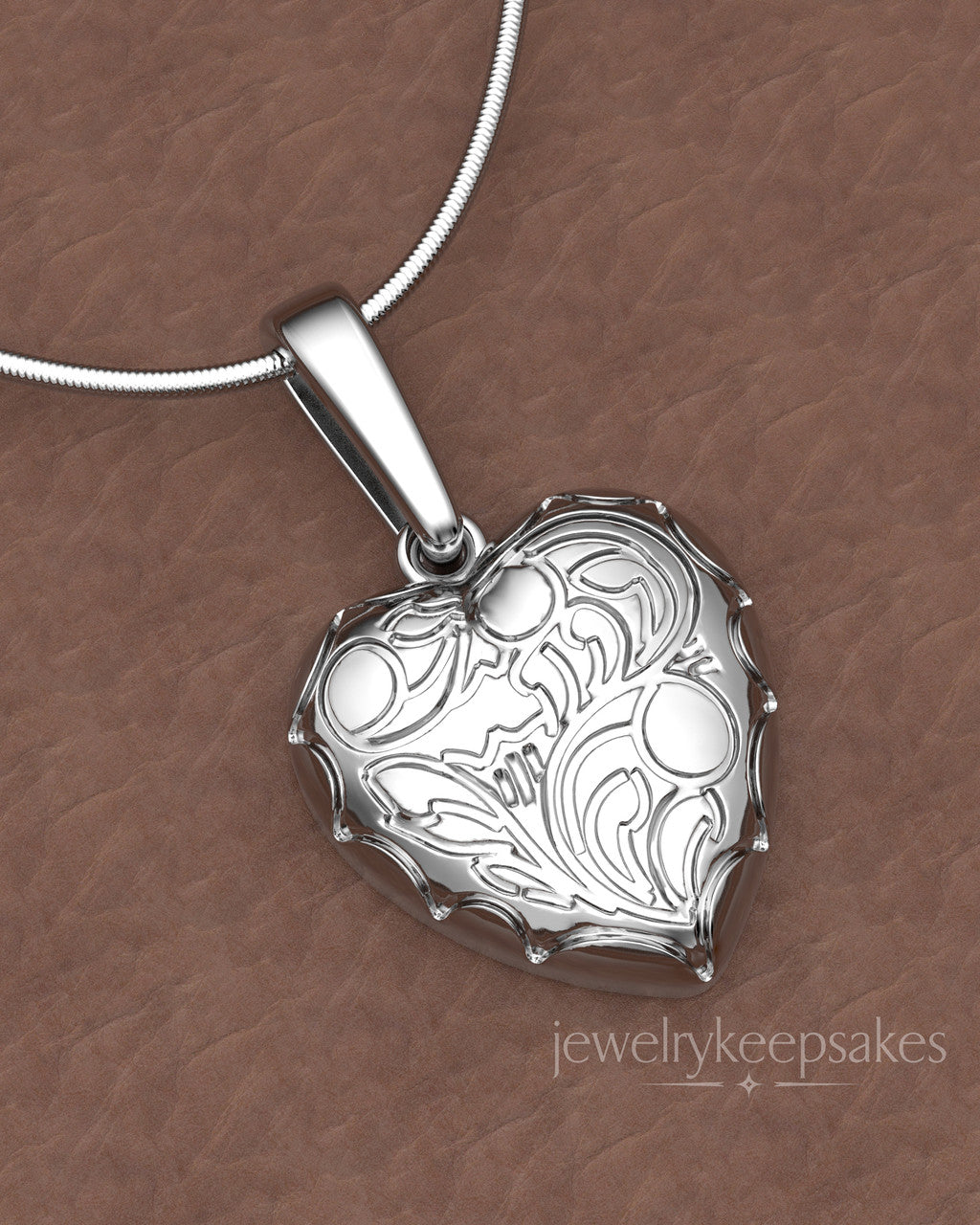 Sterling Silver Etched Heart Permanently Sealed Waterproof Cremation Pendant