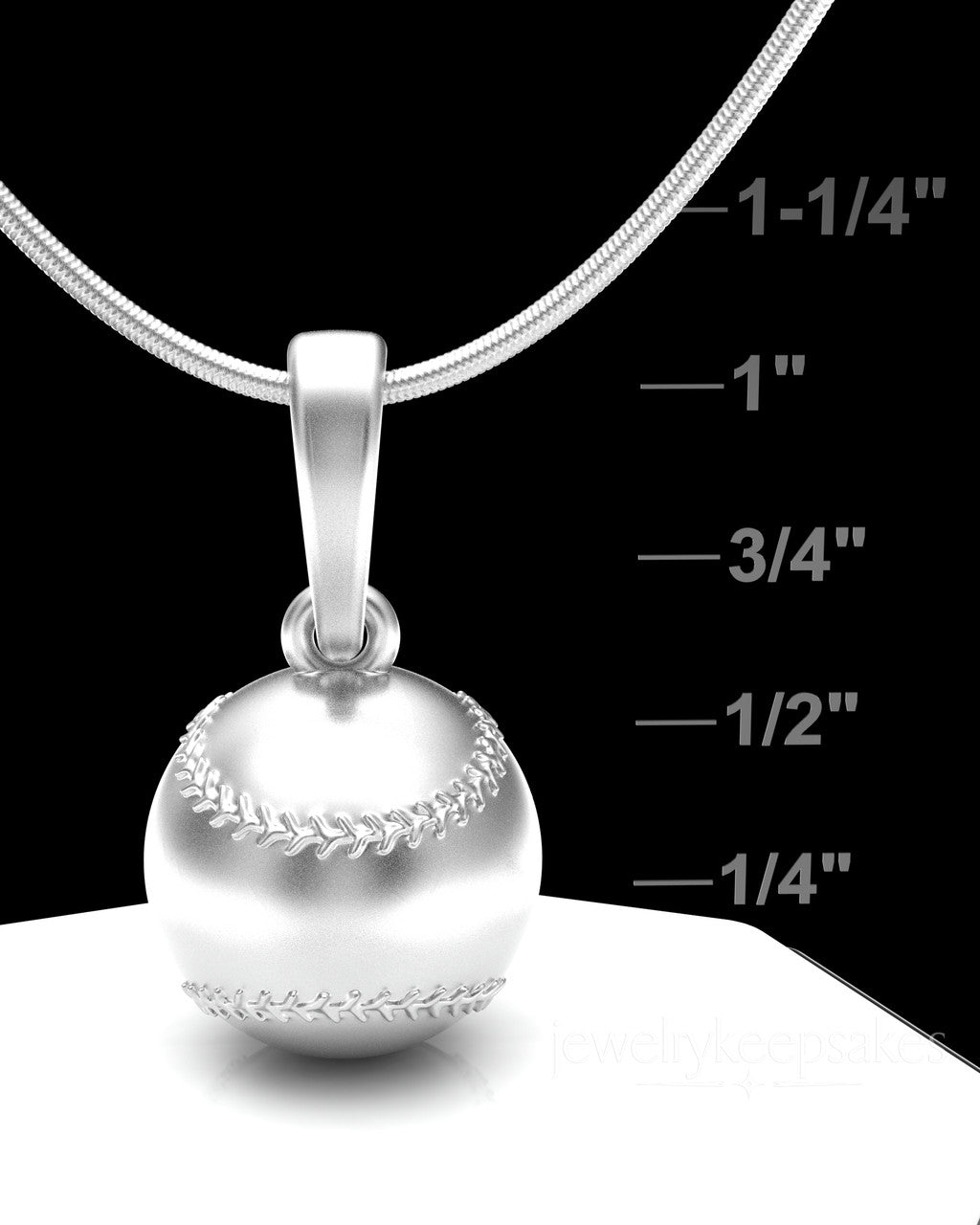 Solid 14k White Gold Baseball Permanently Sealed Waterproof Cremation Pendant