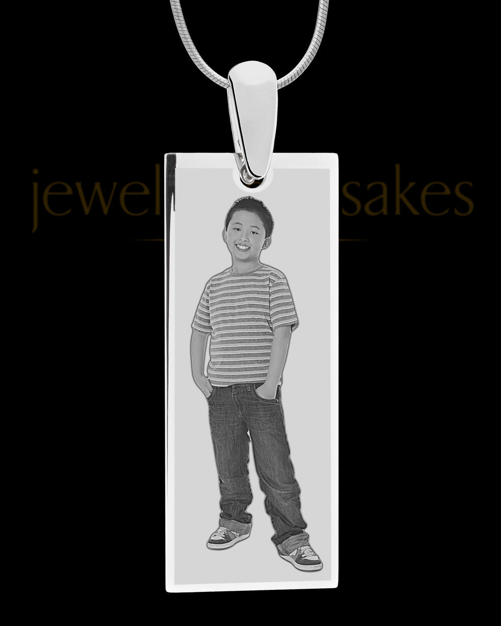 Silver Tall Rectangle Photo Engraved Pendant