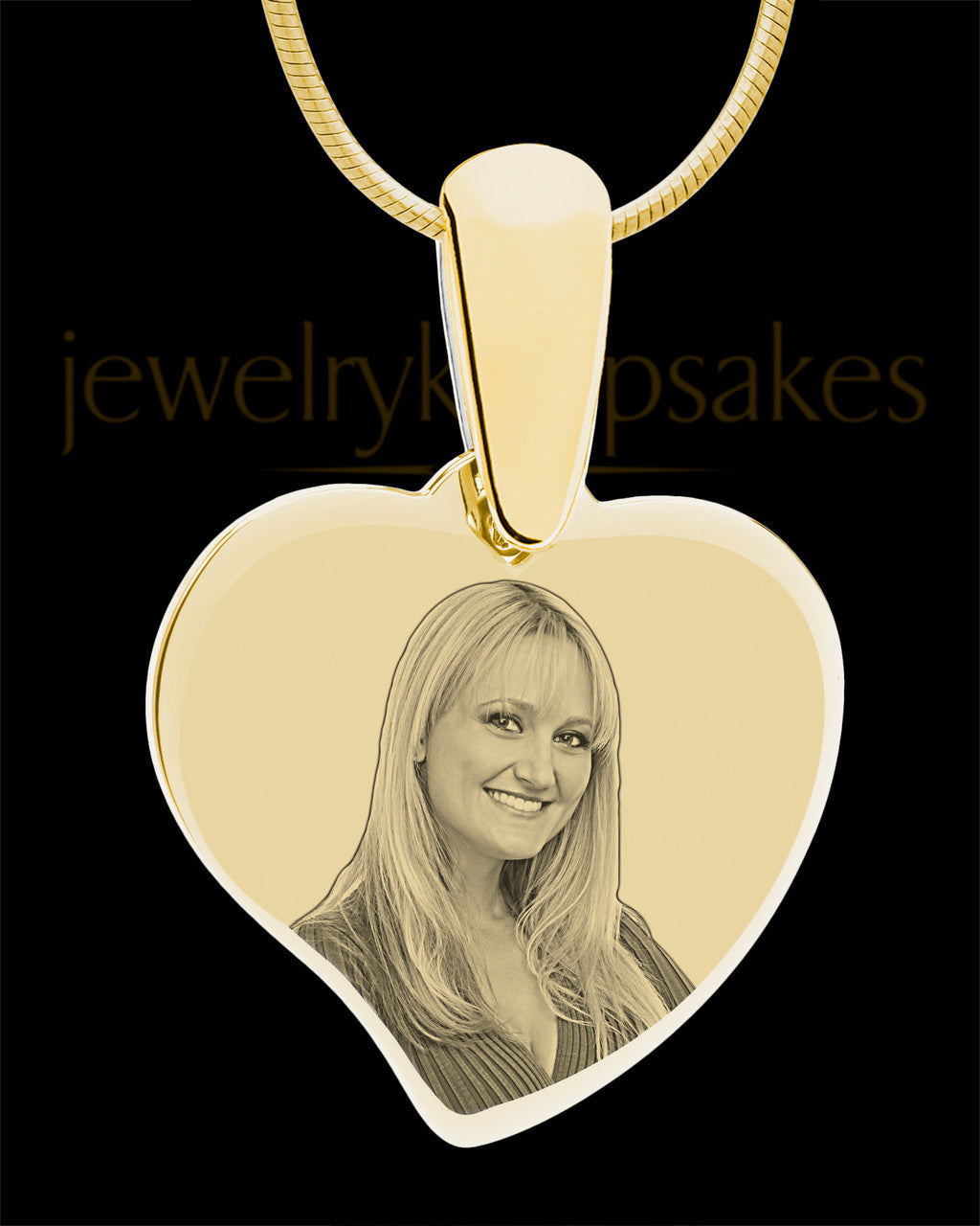 Gold Curved Heart Photo Engraved Pendant