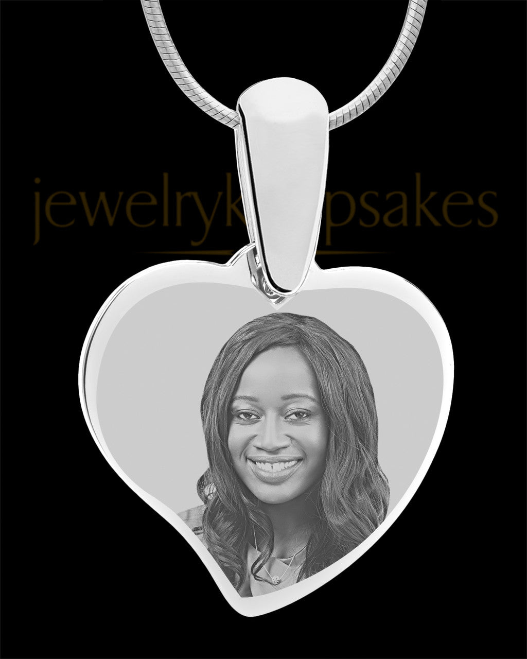 Silver Curved Heart Photo Engraved Pendant