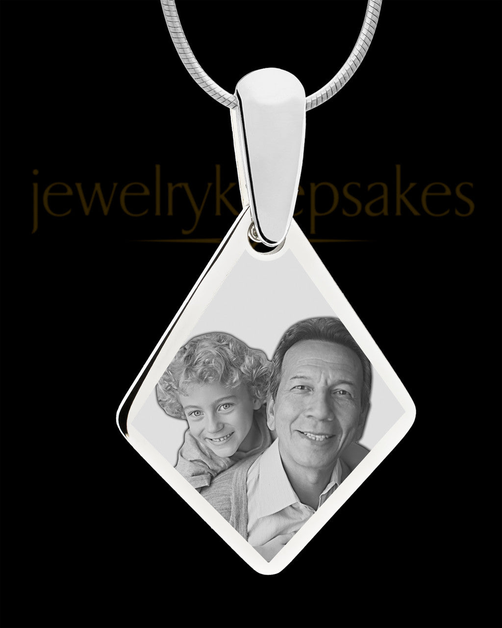Silver Elongated Diamond Photo Engraved Pendant