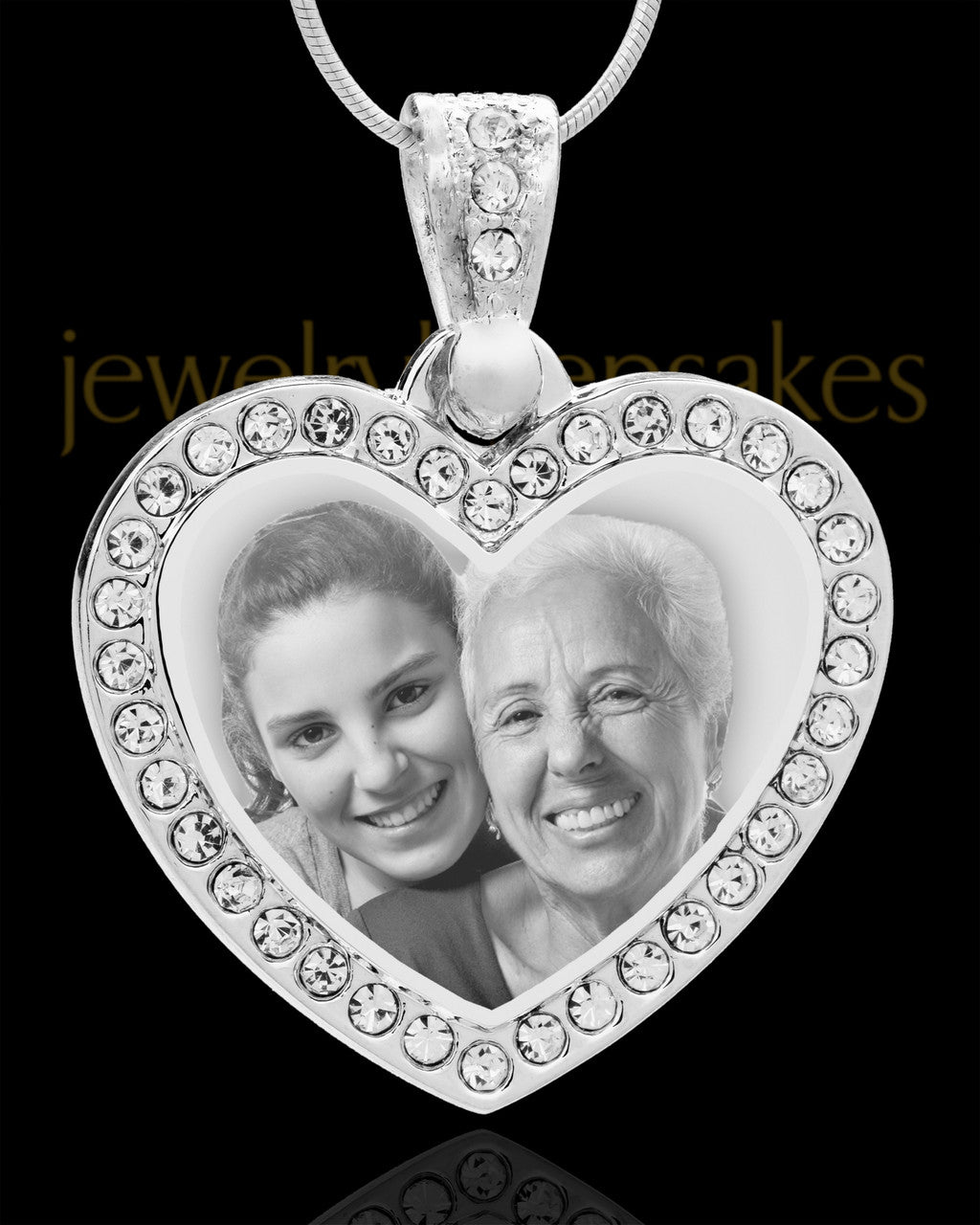 Photo Engraved Gem Heart Pendant Stainless Steel
