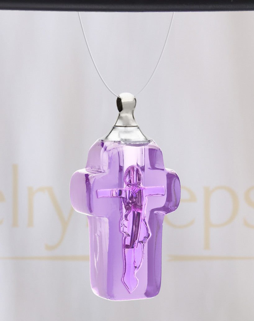 Lavender Faithful Cross Glass Reflection Pendant