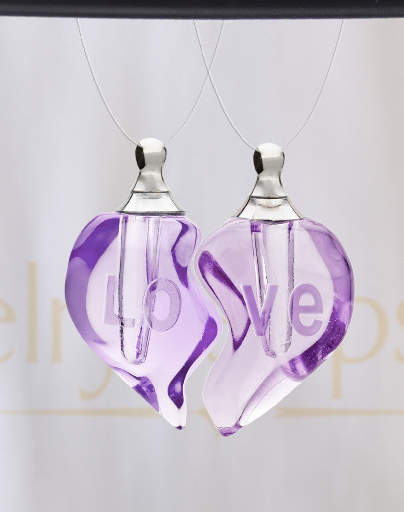 Violet Double Hearts Glass Reflection Pendant