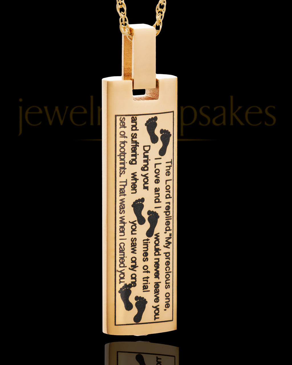 Gold Plated Footprints Cylinder Urn Pendant