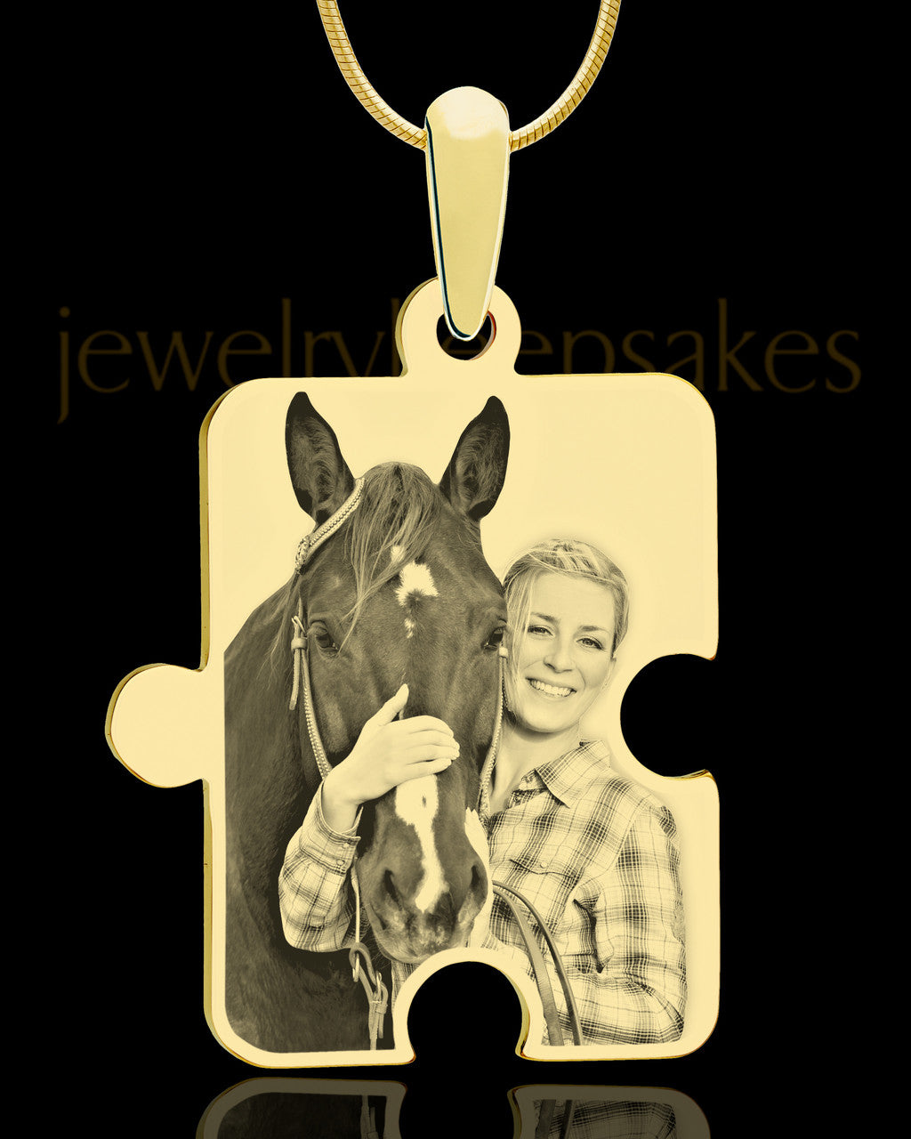 Photo Engraved Large Puzzle Pet Pendant Gold Plated