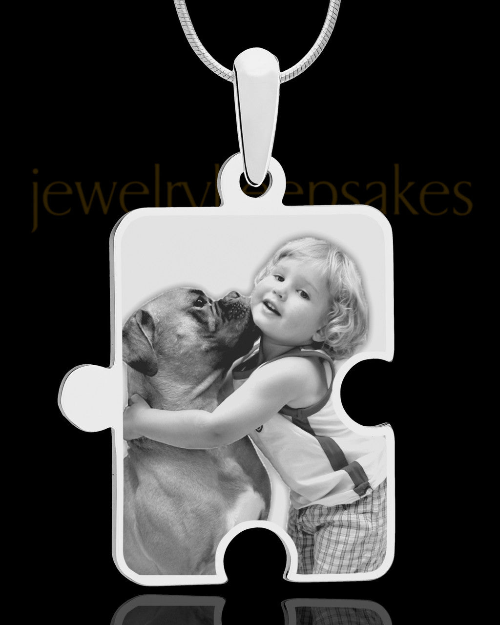 Photo Engraved Large Puzzle Pet Pendant Silver Plated