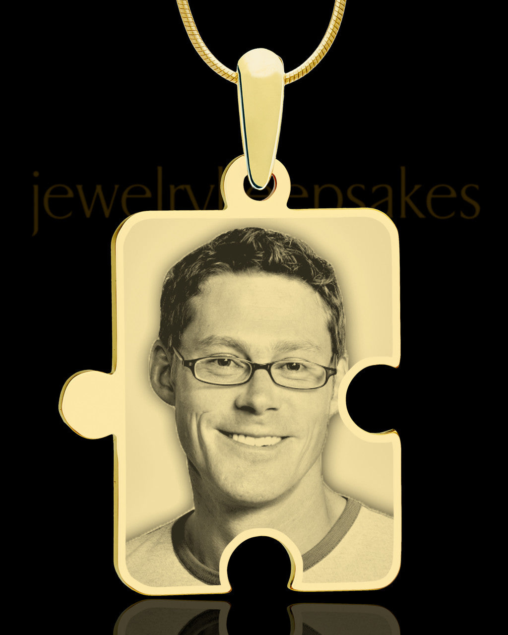 Photo Engraved Large Puzzle Pendant Gold Plated