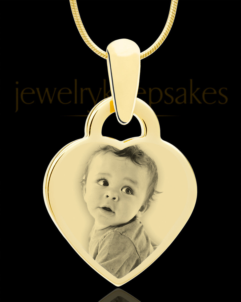 Photo Engraved Small Heart Pendant Gold Plated over Stainless