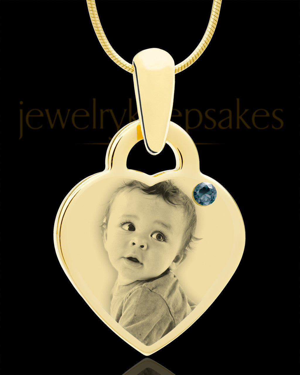 December Gold Small Photo Engraved Heart Pendant