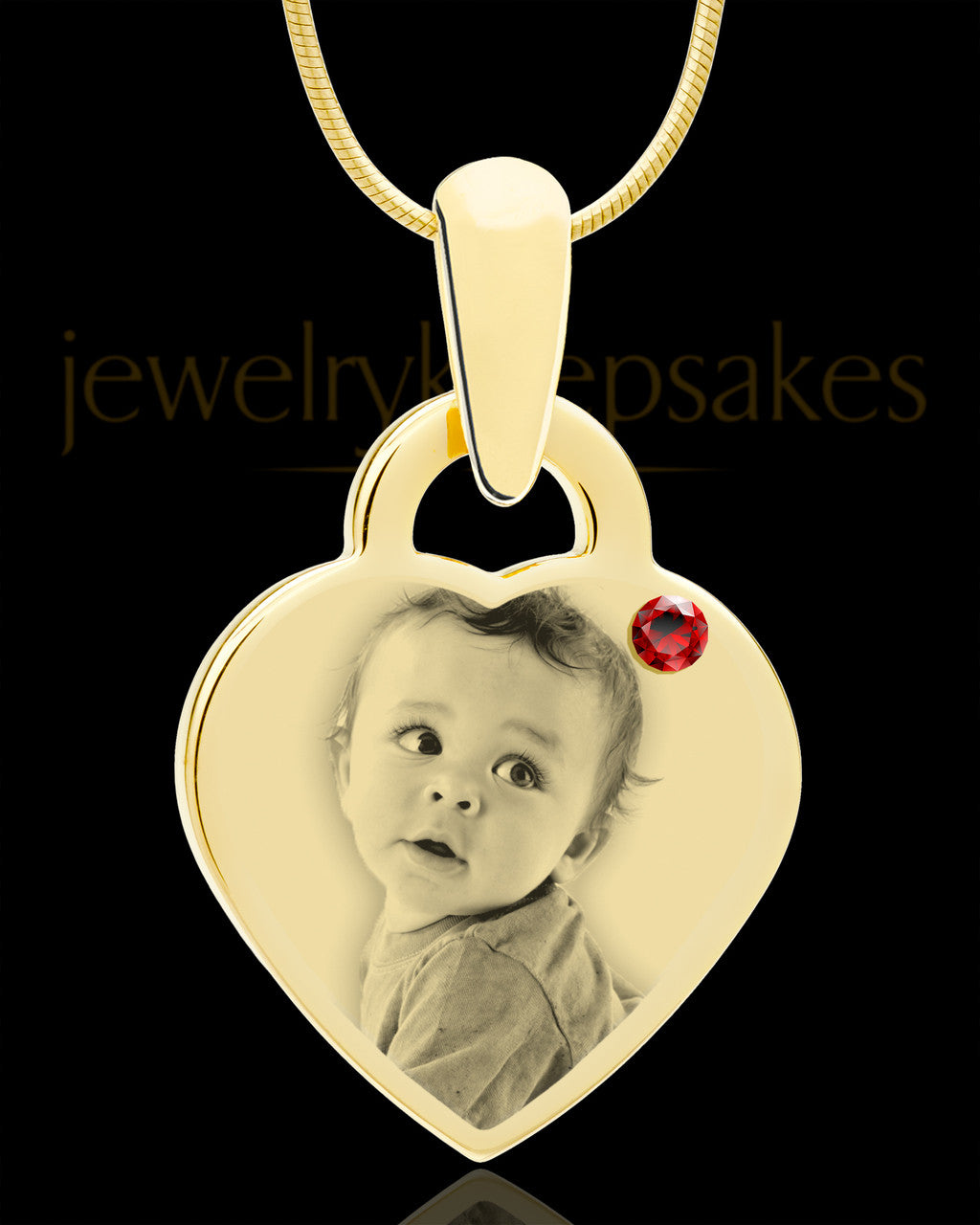 January Gold Small Photo Engraved Heart Pendant