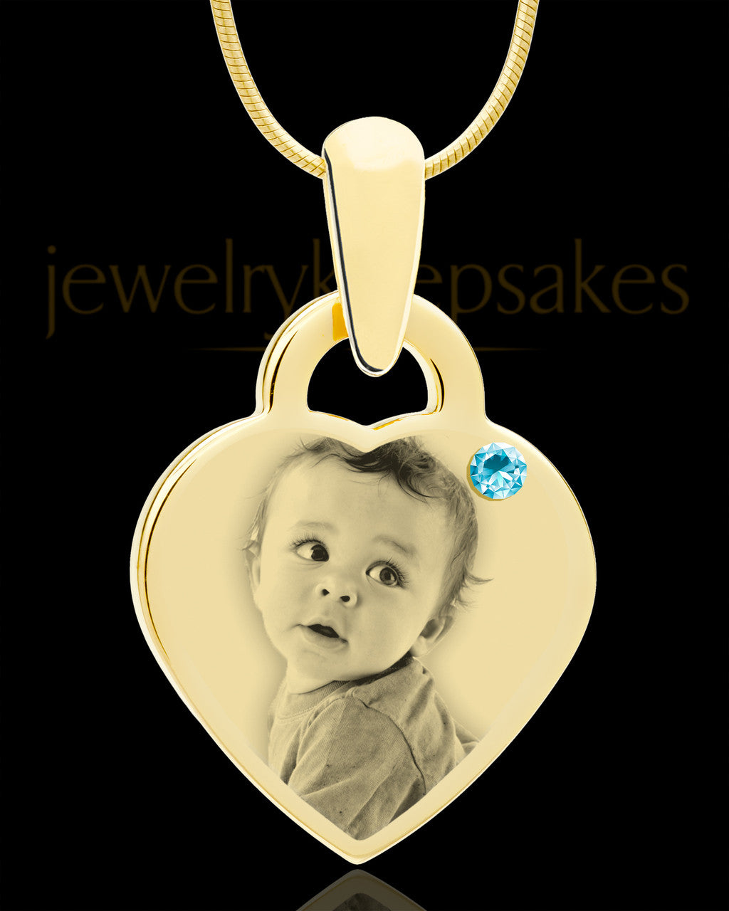 March Gold Small Photo Engraved Heart Pendant