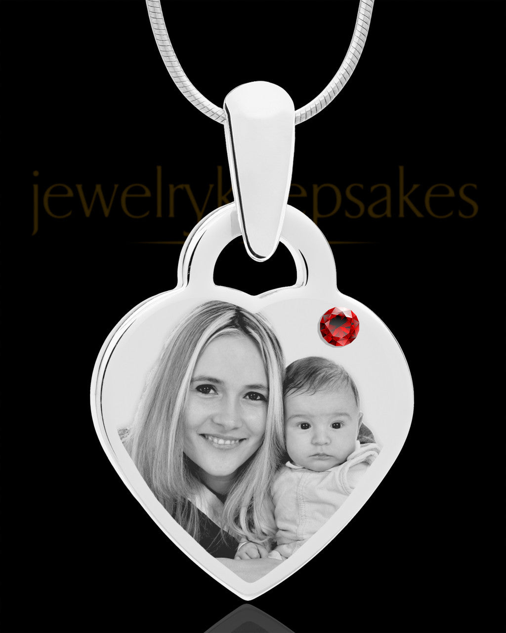 January Small Heart Stainless Photo Engraved Pendant