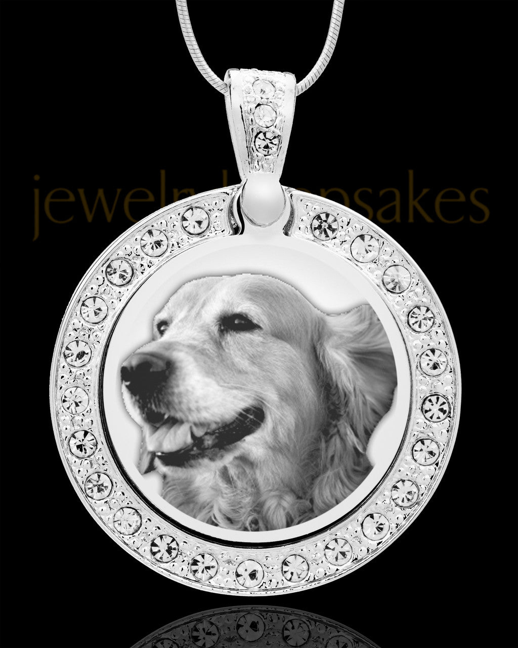 Photo Engraved Gem Circle Pet Pendant Stainless Steel