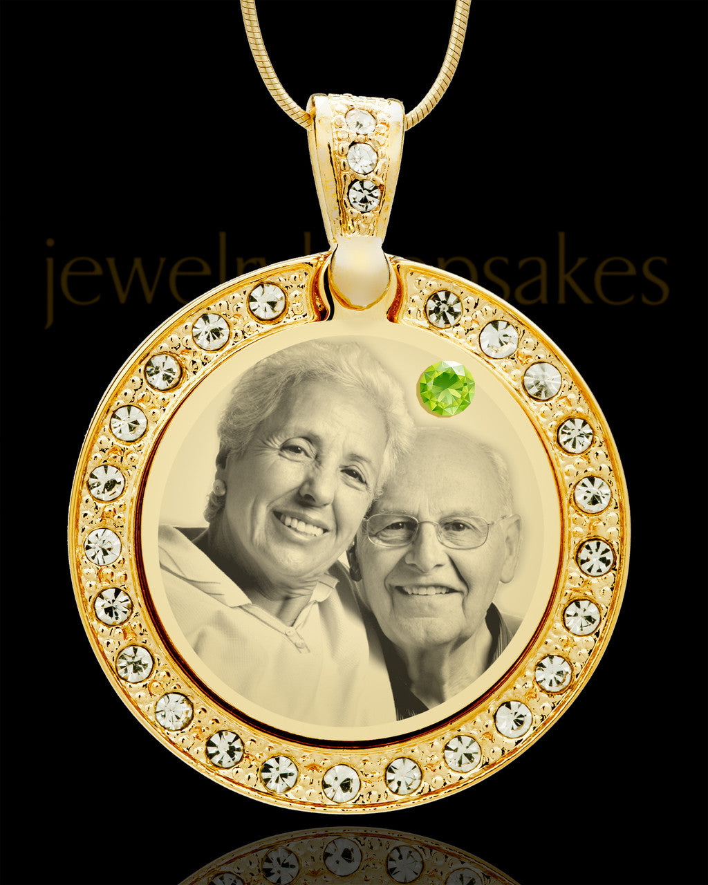 August Gold Gem Circle Birthstone Photo Pendant