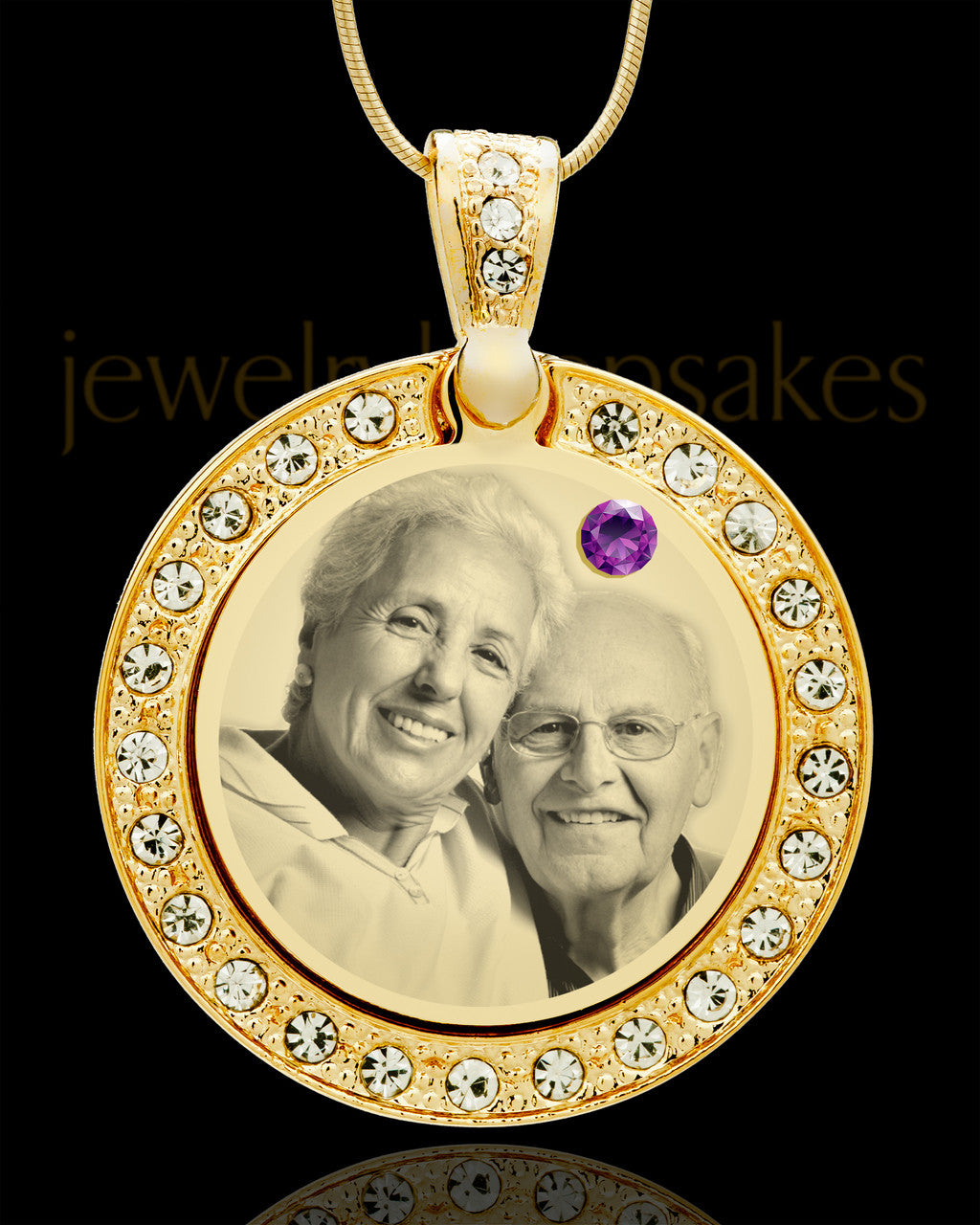February Gold Gem Circle Birthstone Photo Pendant