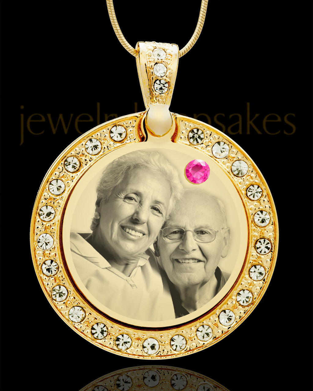 October Gold Gem Circle Birthstone Photo Pendant