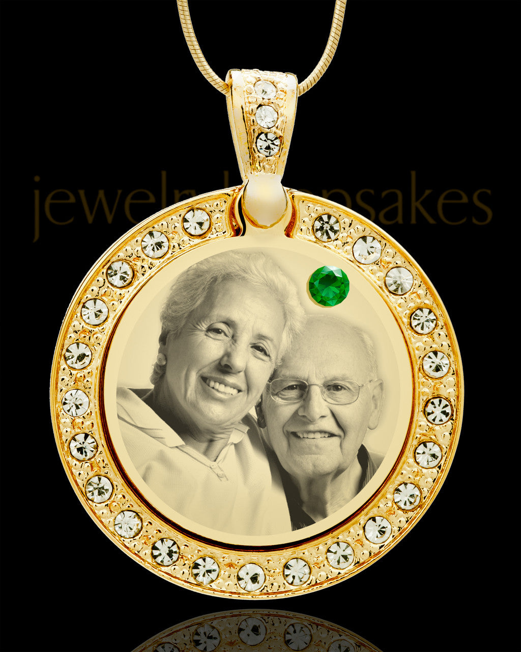 May Gold Gem Circle Birthstone Photo Pendant