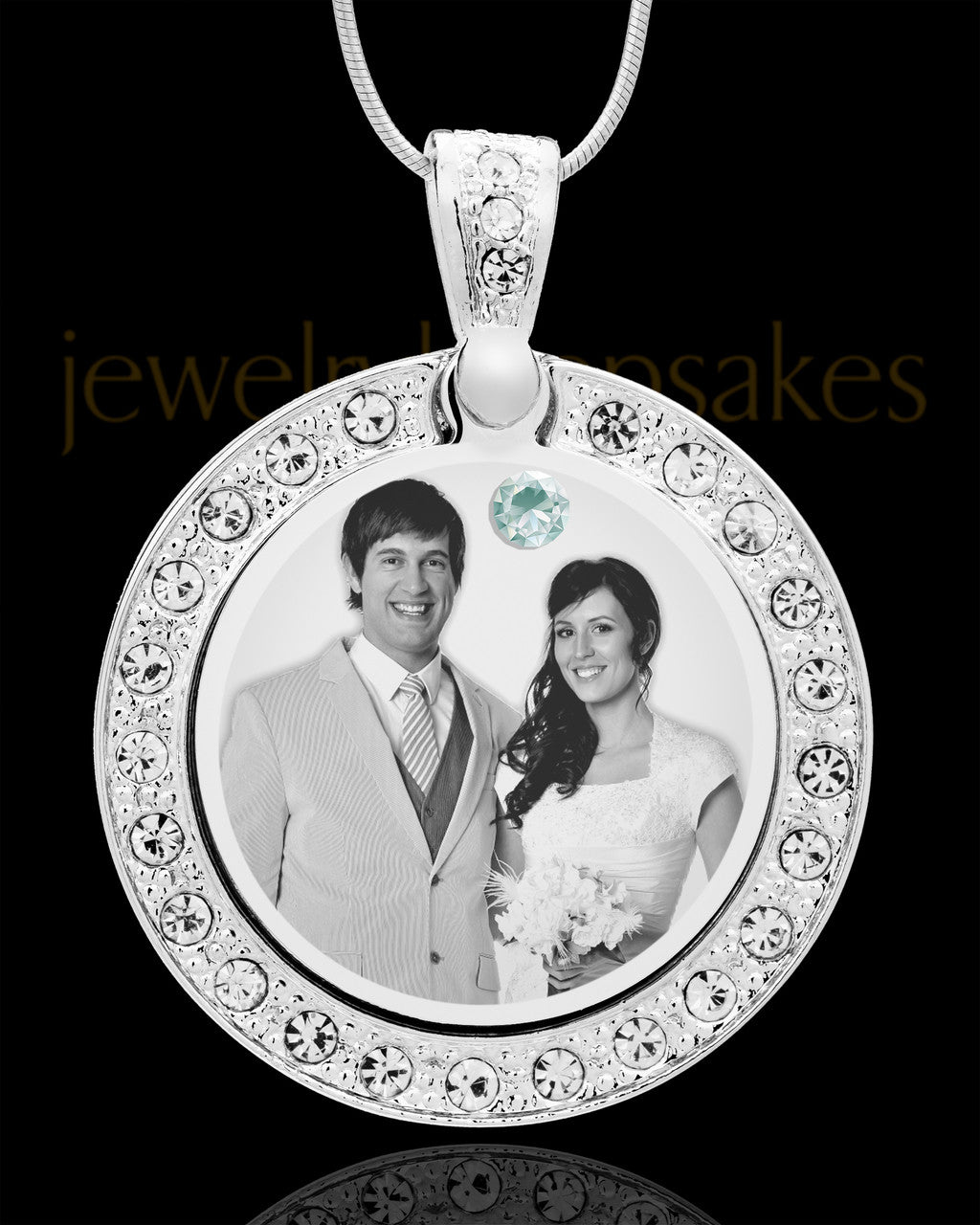 April Birthstone Gem Circle Photo Engraved Pendant