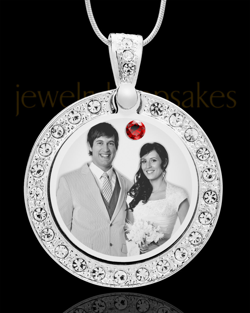 January Birthstone Gem Circle Photo Engraved Pendant