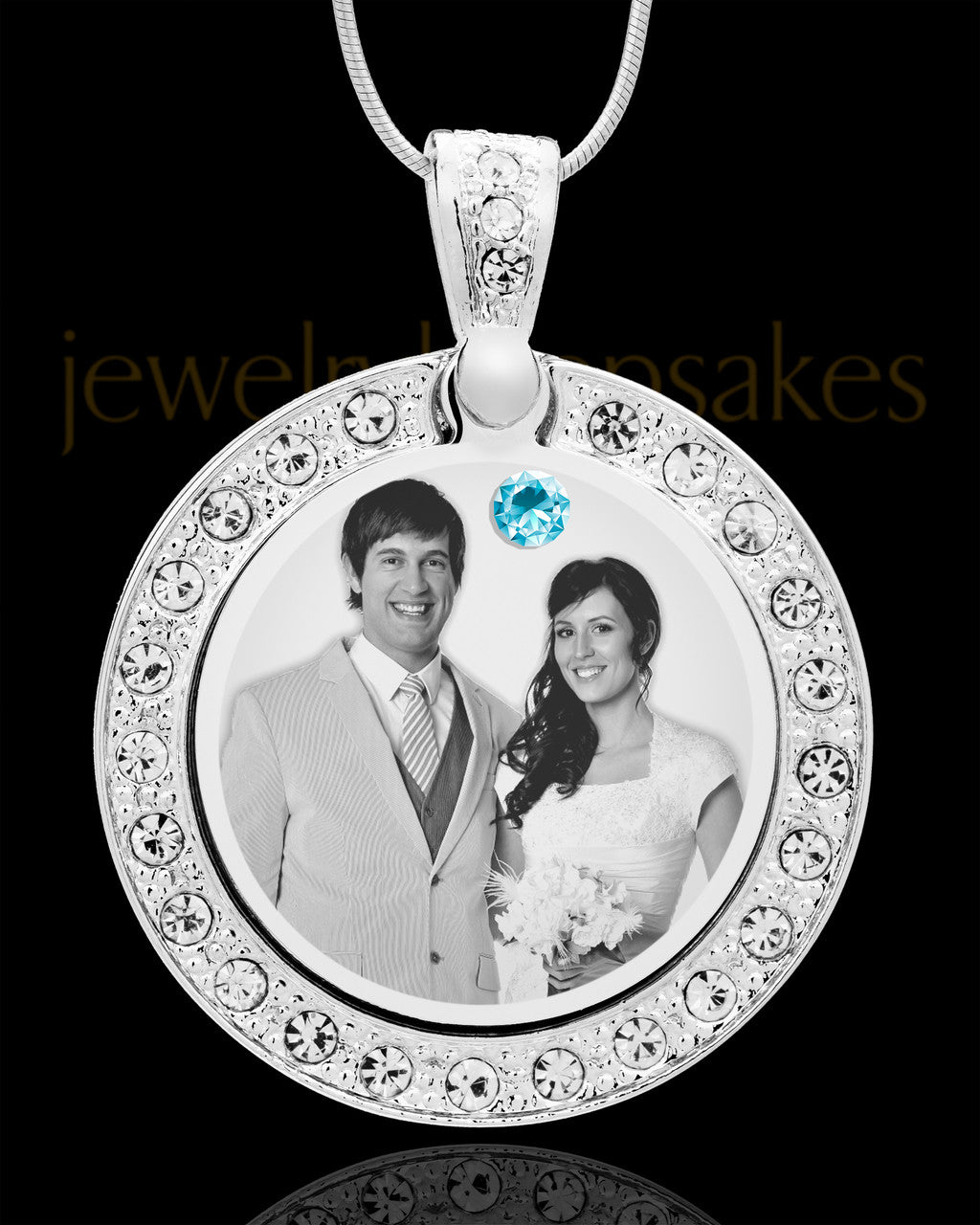 March Birthstone Gem Circle Photo Engraved Pendant
