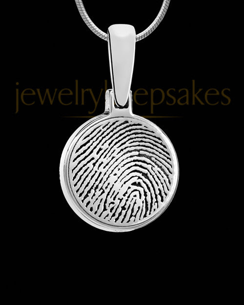 Solid 14k White Gold Round Thumbprint Pendant