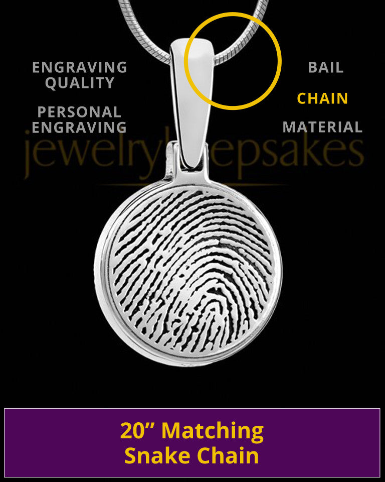 Solid 14k White Gold Round Thumbprint Pendant