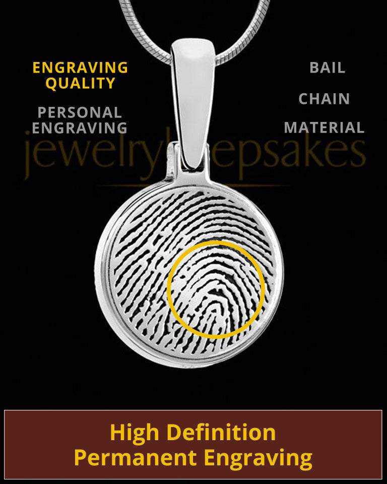 Solid 14k White Gold Round Thumbprint Pendant
