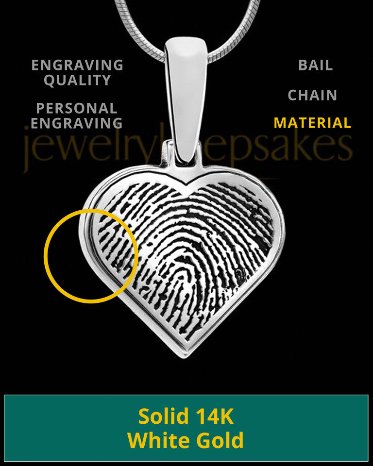 Solid 14k White Gold Heart Thumbprint Pendant