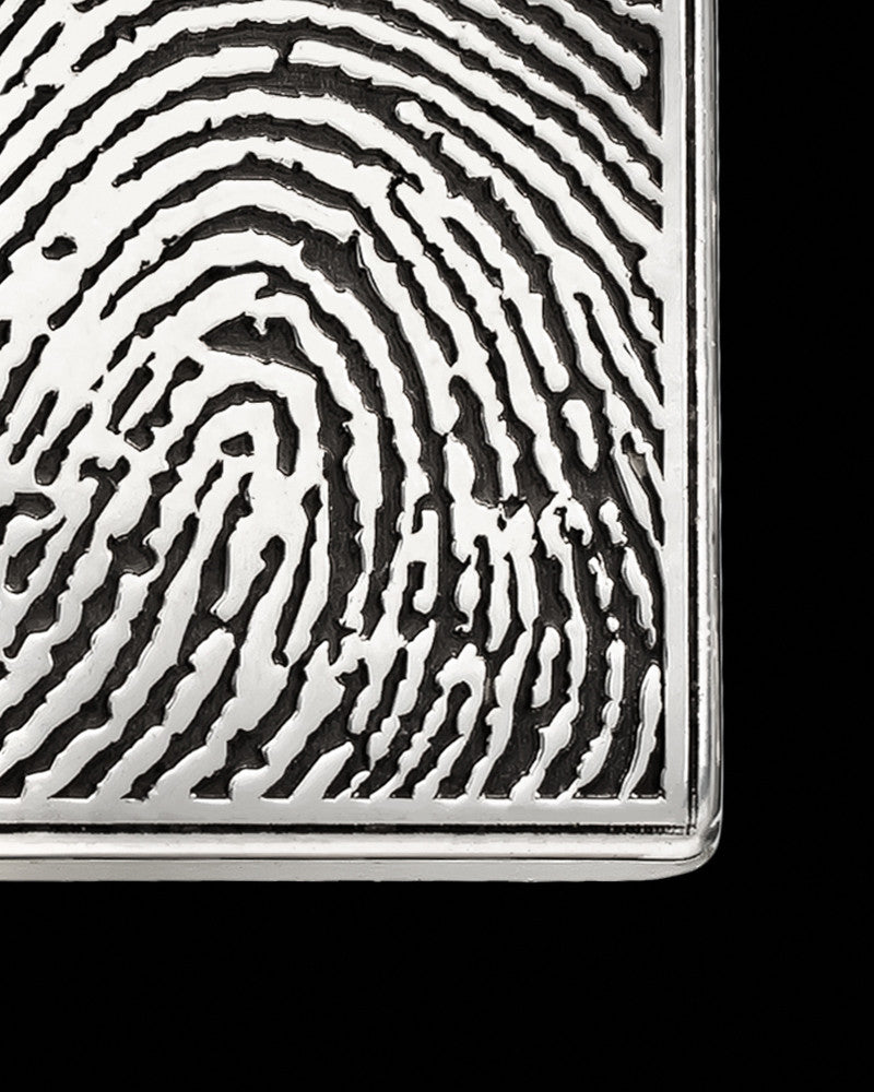 Solid 14k White Gold Rectangle Thumbprint With Signature Pendant