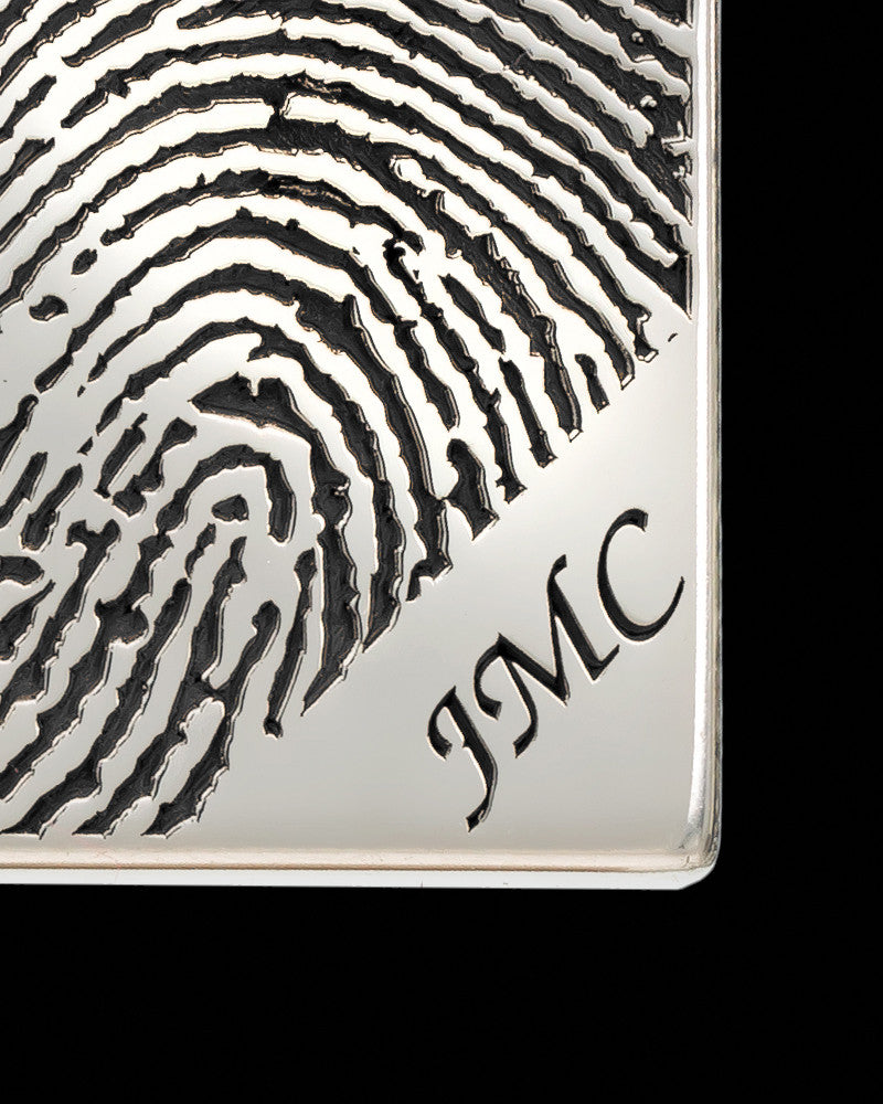 Silver Birthstone Rectangle Thumbprint With Signature Pendant