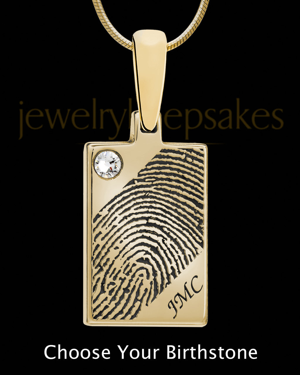 Gold Plated Birthstone Rectangle Thumbprint Pendant