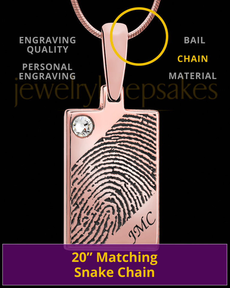 Birthstone Rose Gold Plated Rectangle Thumbprint Pendant