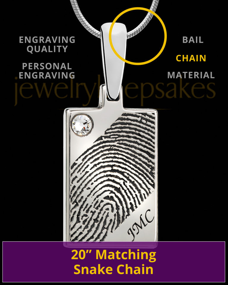 Silver Birthstone Rectangle Thumbprint Pendant
