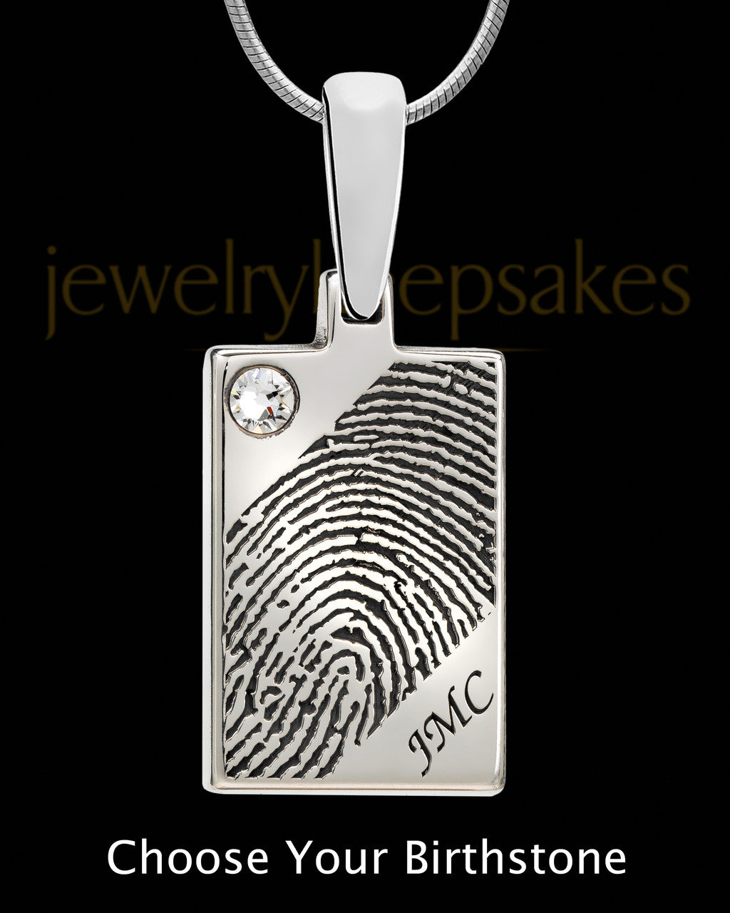 Silver Birthstone Rectangle Thumbprint With Signature Pendant