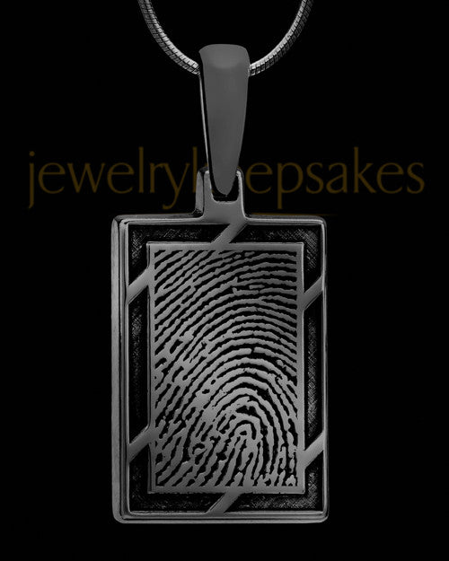 Thumbprint Framed Rectangle Black Plated Pendant