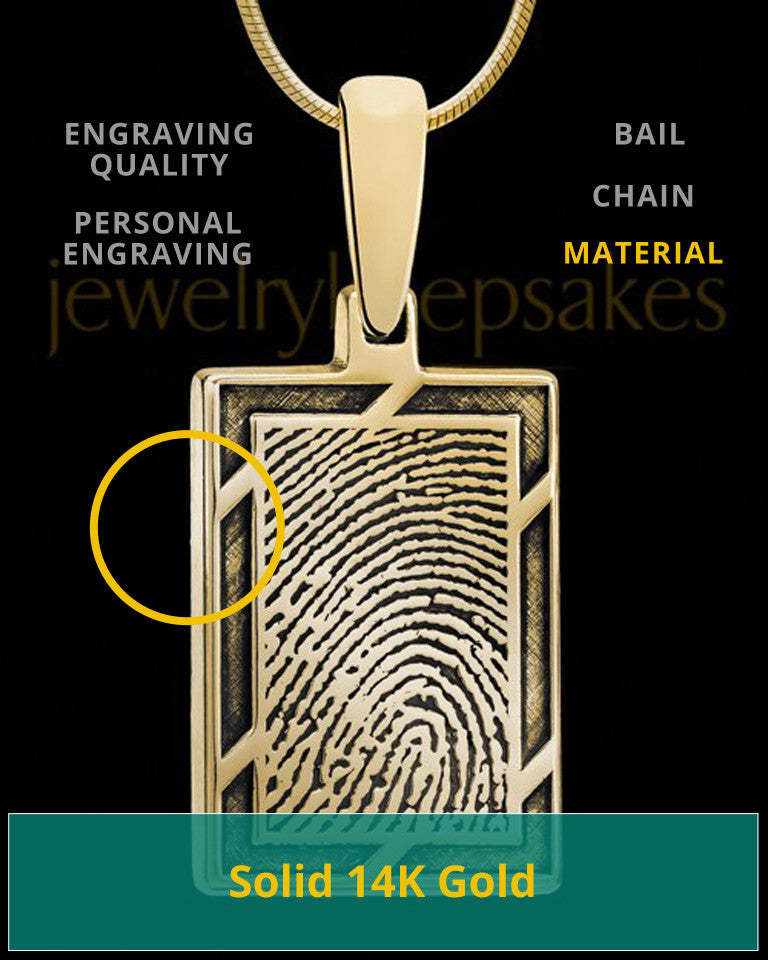 Solid 14k Gold Framed Rectangle Thumbprint Pendant