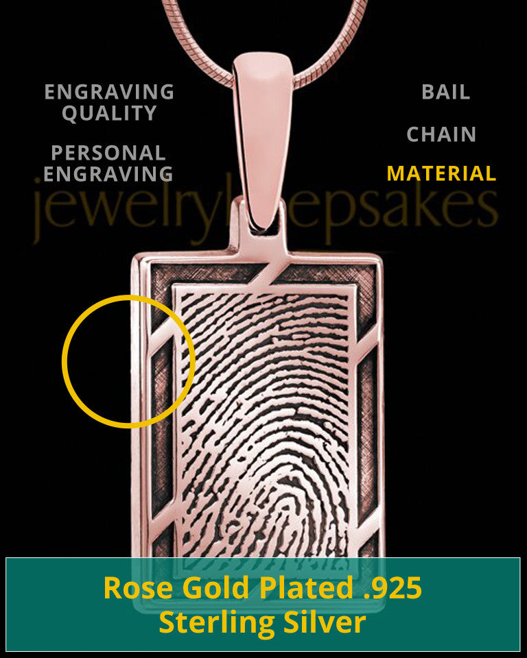 Rose Gold Plated Framed Rectangle Thumbprint Pendant